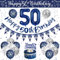 50. Geburtstag Deko Männer, Blau Silber Luftballons Geburtstag, Deko 50 Geburtstag Mann, Geburtstagsdeko 50 Jahre Party Deko mit Happy Birthday Girlande Konfetti Ballons für 50 Geburtstag Dekoration