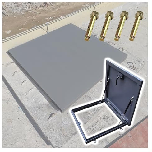 ZJKXJH Dachluken Große Flachdach-Zugangstür 50 60 70 80 90 100 cm, Metall Schacht-/ Keller-/ Dachbodenausstiegsdeckel Regenfest, mit Riegelschloss, Griff und Haltestangen(LxW-33.5x23.6in/85x60cm)