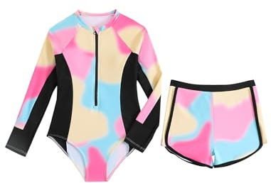 WYTbaby Badeanzug Mädche Uv Badebekleidung Langarm Zweiteiler Rash Guard Set mit Shorts für Mädchen 10-11 Jahre
