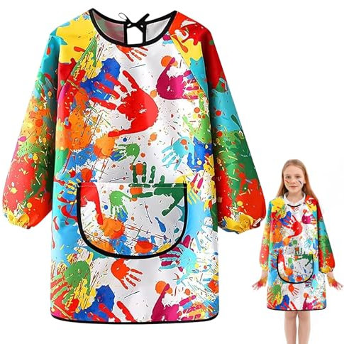 Ntwdby Tablier Peinture Enfant, Blouse Peinture Enfant Imperméable 6-12 Ans, Tablier de peinture avec Manches et Grande Poche, pour Peinture, Cuisine, Filles et Garçons