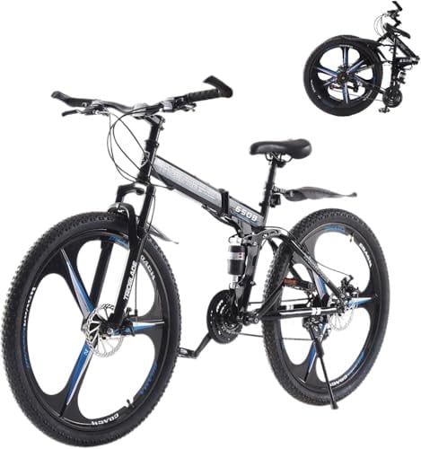 LSBIKE 24/26/27.5 Zoll Klappbares Mountainbike, 21 Gang Schaltung Antriebssystem, MTB mit Doppelfederung, Leichtbau-Rahmen Mountain Bike, Faltbares Sport Fahrrad für Erwachsene