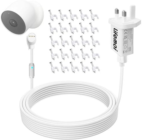 Power Adapter and USB Power Charging Cable with Charging Alert Breathing Light, Compatible with Google Nest Cam (Battery Version) Camera, 7.6m(24.9ft), Extended Charge Cord, Weatherproof (1 pack)