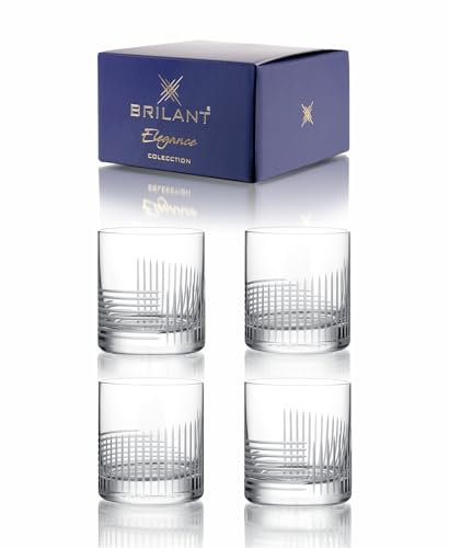Brilant Avangard Whisky Gläser - Bleifreie Trinkgläser Set mit Liniengravur Design für Rum, Cocktails, Limonade, Softdrinks & Süße Säfte, Geschenke für Männer, Handgefertigt in der EU, 4er Set - 300ml