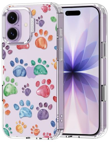 MOSNOVO Hülle für iPhone 17, [2 m Militärschutz] [Anti-Abblätter-Technologie] Transparente stoßfest TPU Stoßfänger Handyhülle mit Design - Bunte Pfoten