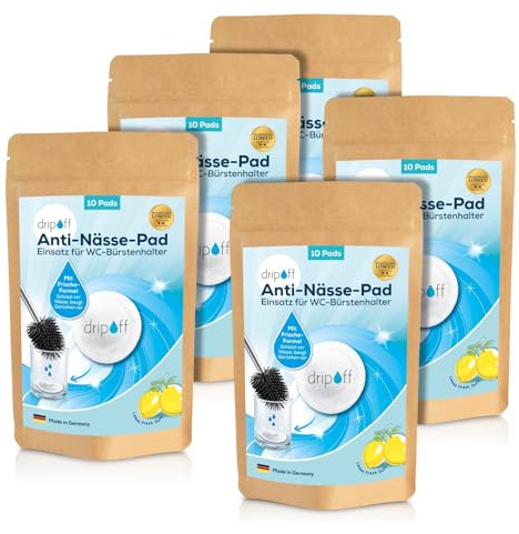 dripoff Pad 2.0 verbesserte Rezeptur 50x WC-Bürsten Pads, reichen für ca. 50 Wochen Hygiene im Bad Kümmert Sich um abtropfendes Wasser der WC-Bürste, kein Tropfen mehr beim benutzen (50 Stück)