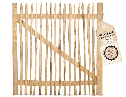 STILTREU Classic Staketenzaun-Tor aus Edelkastanie (Breite 150 cm x Höhe 150 cm)