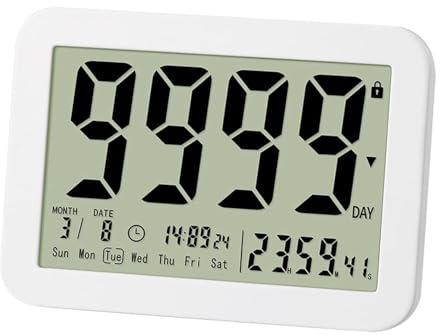 ALCXAZS Benutzerfreundliche Tastensperrfunktion, weiße 9999 Tage Countdown Timer Uhr mit LCD Bildschirm