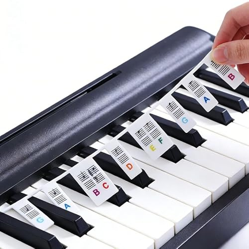 Vmoomax Piano Notes 61 Key Keyboard, Removable Silicone Piano Key Labels with Large Letters,Colour-Coded Learning Guide for Kids and Beginners, Reusable Music Note Strip for Piano Practice