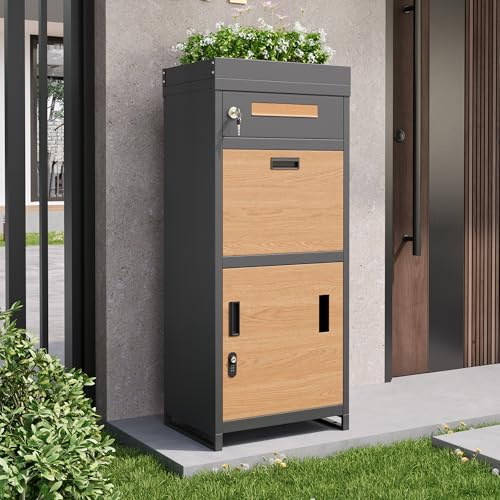 Merax Außenbriefkasten mit Zahlenschloss, Paketbriefkasten aus verzinktem Stahl, wetterfest, mit Blumenkasten, abgeschlossener Post- und Paketschrank, Briefkasten für Haus, Garten und Eingangsbereich