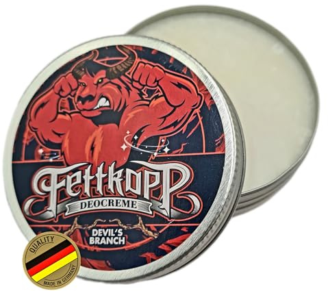 FETTKOPP DEOCREME Bio Naturkosmetik 50ml mit Natron ohne Aluminium Zink vegan gegen Schweißgeruch Devils Branch reicht für 6 Monate für Männer
