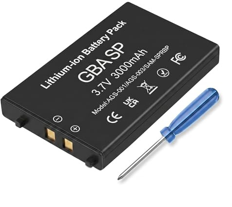 Batteria ricaricabile agli ioni di litio da 3000 mAh, 3,7 V, compatibile con Nintendo GBA SP AGS-001, con cacciavite