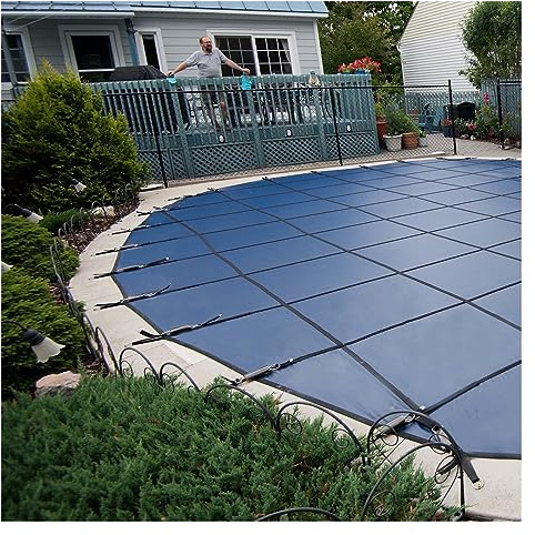 Bâche de sécurité ronde robuste pour piscine enterrée, 10,1 m à 3 m, terrasse en bois/béton montée au sol, protection durable en maille bleue
