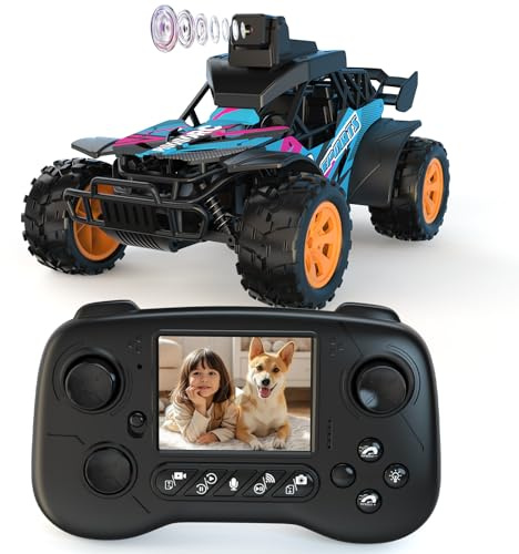 Auto RC con Telecamera FPV, Camion RC, Schermo 2.8'', Telecamera 60° Regolabile, Video Live, Controllo App/Radio 2.4GHz, 2 Velocità, Auto RC Fuoristrada Ricaricabile, Regalo per Adulti e Bambini