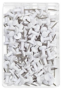 Wedo 54200 Pinnadeln Diabolo-Form, Länge 2,3 cm, Kopfdurchmesser 9 mm, Nadellänge 1,1 cm, 100 Stück in Klarsichtdose, weiß