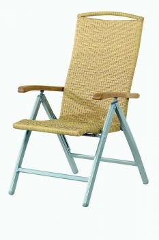 Klappsessel New York Gestell silber/Geflecht Naturell Teakholzarmlehnen