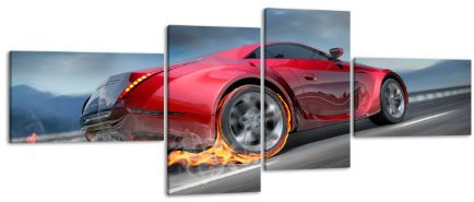 Leinwandbild Sportwagen in Action LW276 Wandbild, Bild auf Leinwand, 4 Teile, 200x90cm, Kunstdruck Canvas, XXL Bilder, Keilrahmenbild, fertig aufgespannt, Bild, Holzrahmen, Auto, Tuning, Speed,