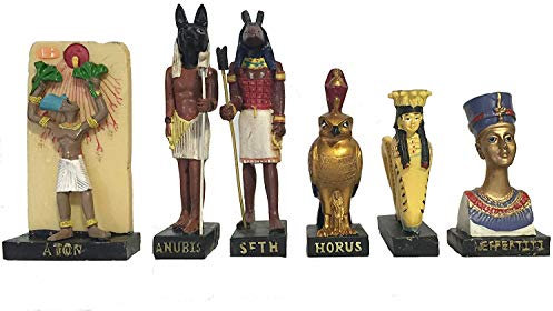 Ancient Egypt Egyptian God set of 11 figurines resin statue size 5 high comes with Amercom magazine (Anty, Atoum, Anubis, Aton, Seth, Selkis, Renenoutet, Sopdou, Horus, Neffertiti, Merseger) [Amercom EG-8]