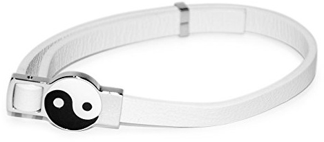 Yin Yang Emoticon Energie Magnet Lederarmband Energetix 4you 22131 weiß Länge verstellbar bis 22,5 cm Breite 7 mm + Schmuckbeutel