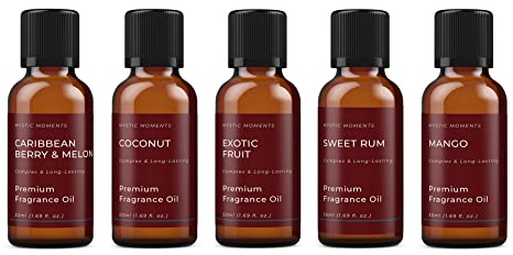 Mystic Moments | Desert Island Fragrant Oil Gift Starter Pack 5x50ml | 5 Tropical Fragrance Oils – Coconut, Coconut Lime, Pineapple, Mango & Passionfruit | Exotic Summer Home Ambience