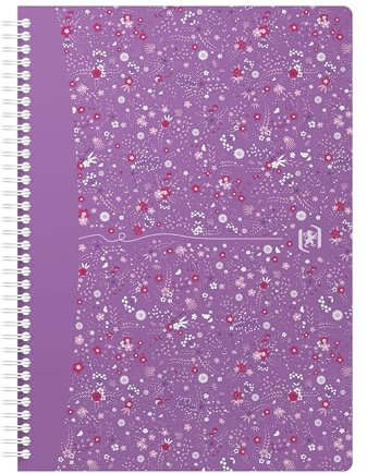 Oxford Spiral B5 Notizbuch, gestreift, 60 Blätter, Blumenmuster, 4 Blumenmotive, 1 Einheit, in den Farben Grün, Rot, Lila, Weiß