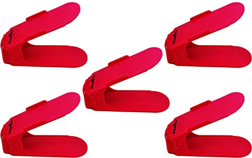 SchuhMe 5 x Verstellbarer Profi Schuhstapler Schuhorganizer Schuhhalter – Magic Shoe Rack Organizer - Sparset für 5 Paar Schuhe (Rosa)