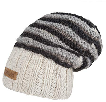 Shakaloha Ben Beanie Natural - Oversized Beanie - fleecegefütterte Strickmütze - Long Beanie - Wollmütze aus Schafswolle - Handgestrickt in Nepal. - OneSize