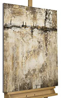 KunstLoft Leinwandbild | 100% HANDGEMALT | 60x80cm | Gemälde 'Inside Out' | Abstrakt | Beige Braun | Wandbild Wohnzimmer