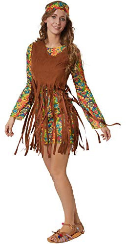 dressorfun Damenkostüm Rebellische Hippie Squaw, Outfit im typischen Hippie-Stil inkl. Stirnband - XL