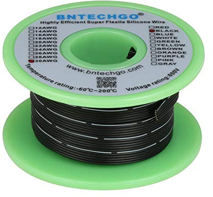 BNTECHGO 30 Gauge Silicone Ribbon Cable Copper Wire 6P Flat Cable 30 AWG Flexible Soft Silicone Rubber Parallel Wire Stranded Tinned Copper Wire 6 Pin Black 50 ft