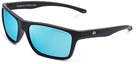 CLANDESTINE - Gafas de Sol Unisex - Modelo Square - Color Negro - Cristal Polarizado Antirreflejante de Color Azul - Montura de Pasta - 146 mm x 45 mm