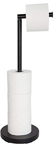 KOOK TIME Porte Rouleau Papier Toilettes sur Pied, Distributeur Papier Toilette Moderne pour Salle de Bains avec Espace pour 4 Rouleaux de Papier Toilette de réserve, Noir Mat,