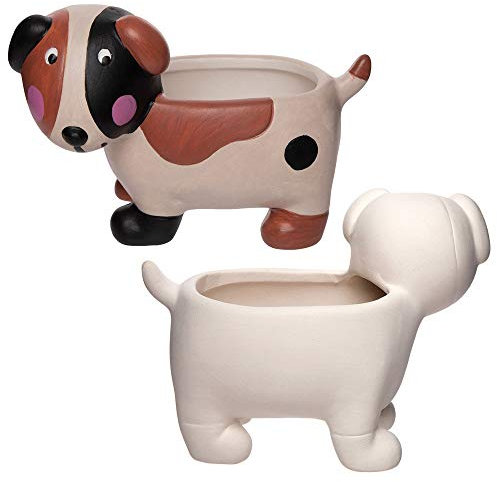 Baker Ross AT840 Dog Ceramic Flowerpots, Creative Art and Craft Supplies for Kids to Make, Personalise and Decorate (Box of 2), Assorted