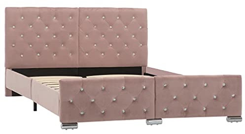 vidaXL Polsterbett Klassisch Bett Doppelbett Stoffbett Ehebett Schlafzimmerbett Bettgestell Bettrahmen Lattenrost Rosa Samt 140x200cm