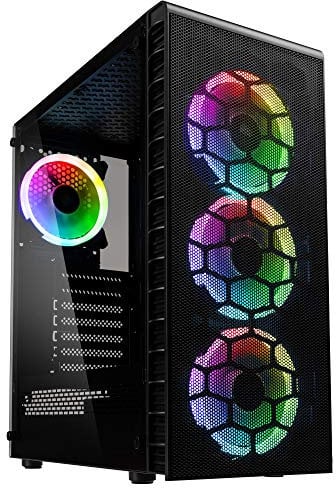 Kolink Observatory Lite Mesh ARGB Midi Tower Gaming Case - Black with Optimised Airflow, Tempered Glass Panel, and Pre-Installed ARGB Fans
