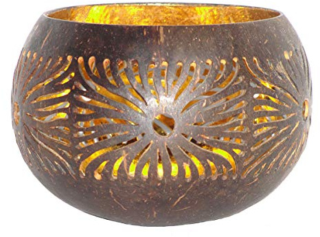 Deko Kokosnuss-Teelicht Design A Teelichthalter Windlicht Kerzenhalter spezielle Geschenkidee charakteristische Dekoration stimmungsvolles Dekolicht Geschenk-TIPP