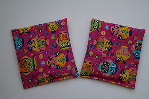 Körnerkissen Bio-Roggen Eulen pink 12x12cm 2 Stück