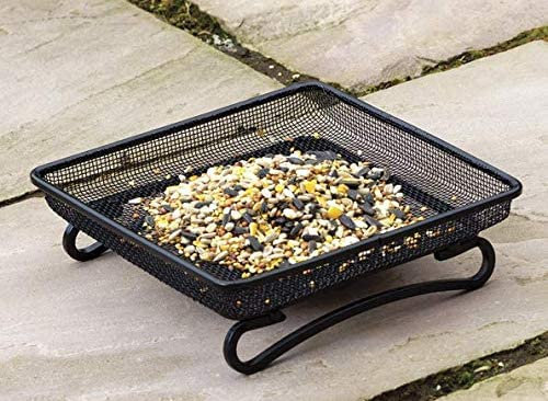 Aggloz | Compact Ground Feeder Tray | Mesh Wild Bird Ground Feeder Ideal Seed, Peanuts, Mealworms, Sunflower etc | Garden & Outdoors Bird Feeding Station | BLACK