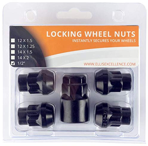 Ellis Excellence Set of 4 Black Alloy Wheel Locking Nuts, 1/2 UNF