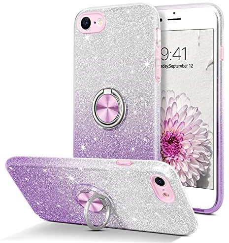 BENTOBEN Coque pour iPhone 7/Coque iPhone 8/Coque iPhone SE avec Anneau Support Etui de Protection Antichoc,Housse Silicone Glitter Pailleté Brillant iPhone 7/8/SE(2020)/SE(2022)-Violet Dégradée
