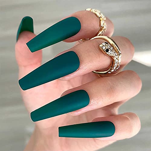 Yheakne Lot de 24 faux ongles longs en acrylique - Motif ballerine - Vert