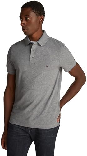 Tommy Hilfiger 1985 Slim Polo S/S Polos Men's, Grey (Medium Grey Heather), XL