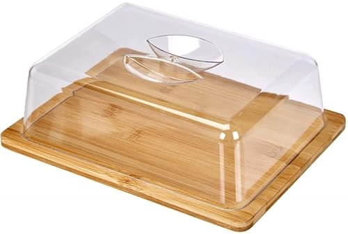 D,casa - Bandeja Bambu Queso Quesera Aperitivos para Servir con Tapa metacrilato 26x20x7,3cm (Rectangular)