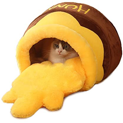 BEE&FLOWER Cat Cave Cat Basket Cat Bed Washable Honey Pot Shape Cat House for Outdoor Use Winterproof with Non-Slip Base Cat Box for Cats and Small Dogs Pet Brown