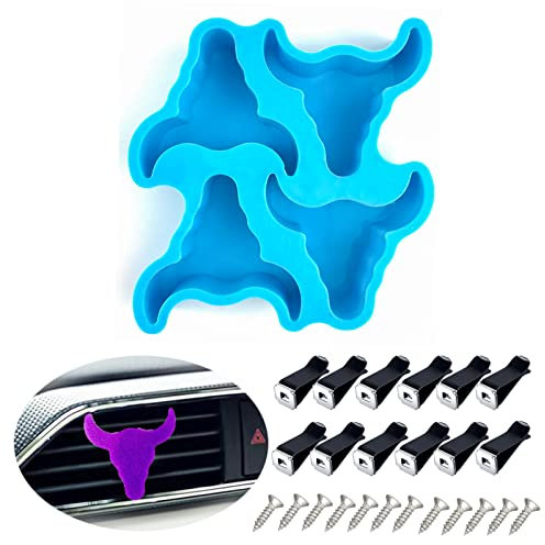 Moules en silicone pour fraîcheurs, motif tête de taureau pour voiture, moules en silicone pour décoration de voiture, kit de fabrication de moules en silicone pour four avec 12 clips d'aération de