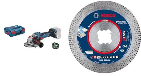 Bosch Professional BITURBO GWS 18V-15 SC cordless angle grinder (with connectivity module, excl. rechargeable batteries,in L-BOXX 136) + 1x Expert HardCeramic X-LOCK Diamond Cutting Disc (Accessories)