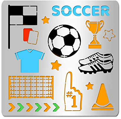 INFUNLY Fußball-Schablone Zum Malen, Edelstahl, Sport, Fußball, Zeichenschablonen, 6.15,(5) cm Meisterschafts-Trophäe, Metallschablone Für DIY-Malerei, Scrapbooking-Dekoration