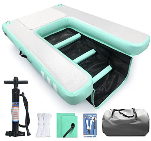 Aufblasbare große Hunde-Schwimmrampe – Schwimmen Haustiere bis zu 100 kg große Hunde – aufblasbare Treppe für Boote, Docks, mit Pumpe/Seil/Reparaturset – PVC-Anti-Rutsch-Gewebe