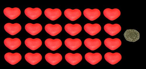24 x Edible 3D 30mm Icing Red Hearts, 20 colours, toppers, decorations cake, (Red)