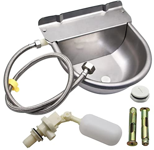 Automatic Horse Drinking Waterer Bowl,Upgrade Stainless Steel Farm Livestock Water Dispenser with Drain Hole and Float Valve for Horse ,Dog, Chicken,Goat,Pig (B)