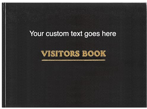 Arpan Personalised Visitor Book – Guest Register for Business, Office, Schools & Hotels | Visitors Book Hardback, Sign in and Out, Comments Book & Personalised Guest Book (Black - Custom Text)